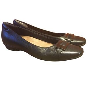 Clarks Candra Glow Ballet Flat Shoes Womens 7 Black Buckle Classic Normcore